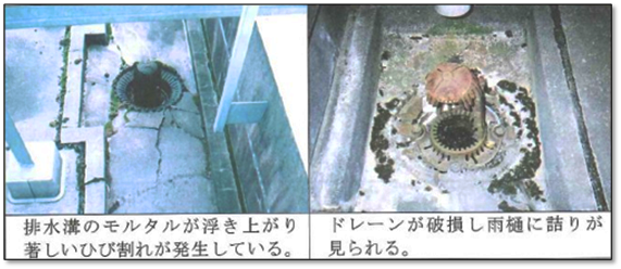 屋上、屋根の老朽化の事例画像（排水溝）